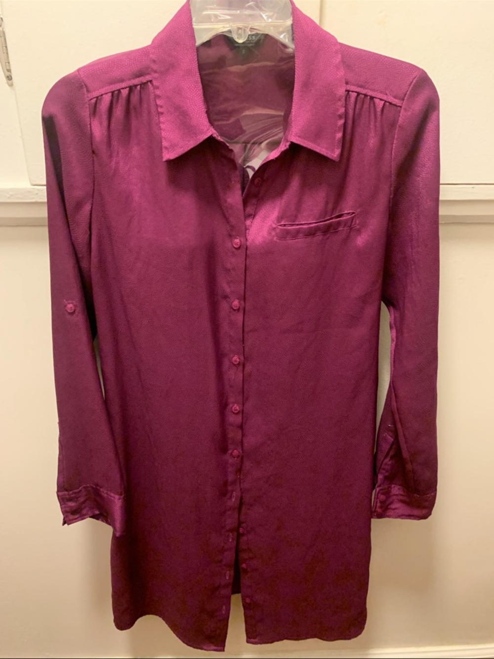 Guess Magenta Textured Blouse with Gold Accent